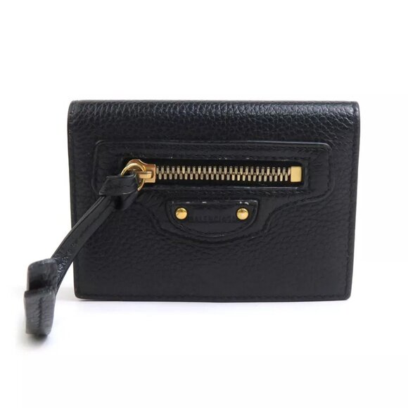 BALENCIAGA Trifold Wallet Black Leather/Goldtone